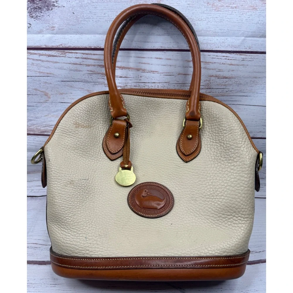 Dooney & Bourke Vintage All Weather Leather Satchel Cream Dome Bag Brass Duck